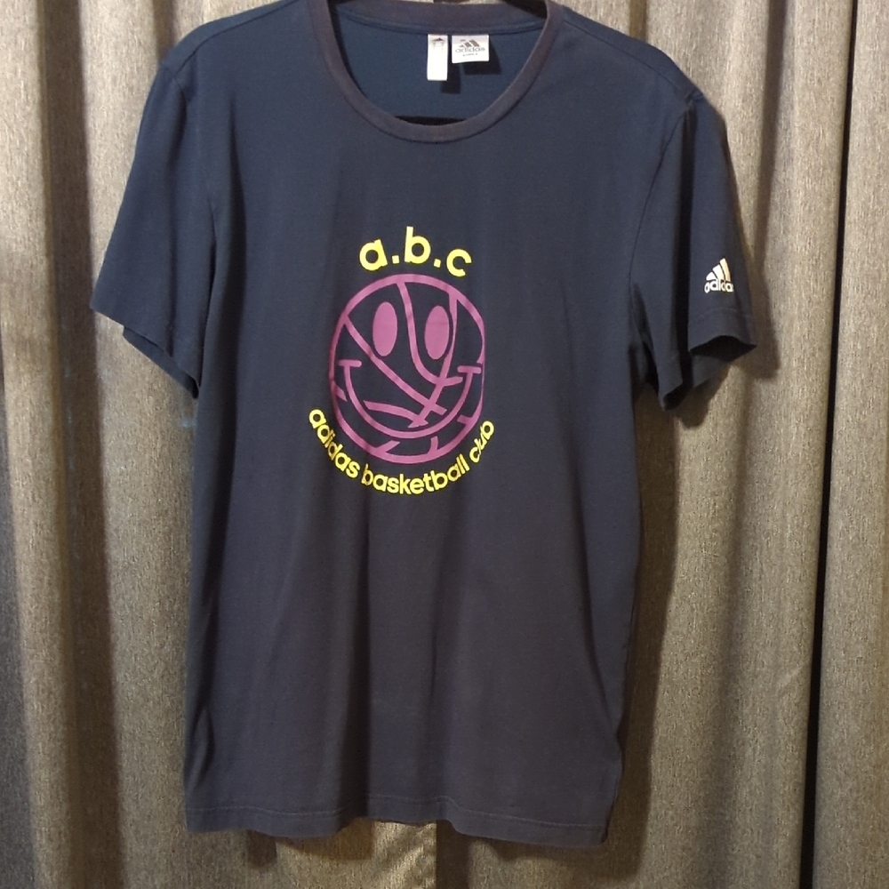 adidas Basketball Ball Club Navy Tee with Yellow & Magenta Basketball Graphic